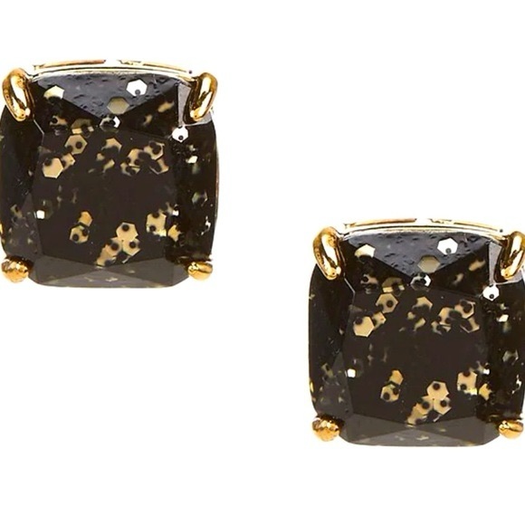 ♠️ Kate Spade Black Glitter Crystal Small Square Stud Earrings - Picture 2 of 7
